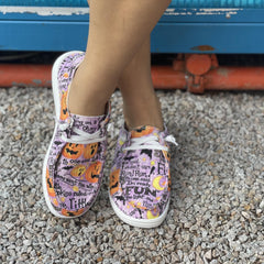 Women's Pumpkin & Letter Pattern Slip On Lightweight Flat Shoes