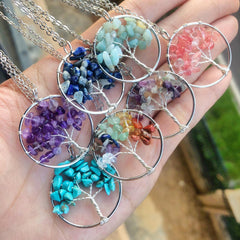 Amethyst Crystal Silver Tree Of Life Necklace