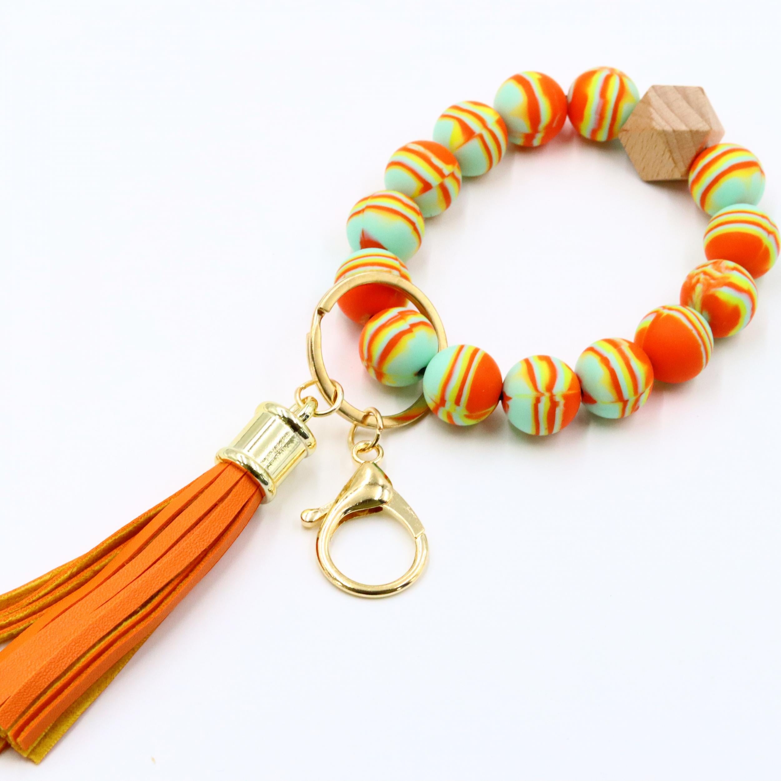 Colorful Beaded Bracelet Charms Tassel Decor Wrist Key Bag Pendant