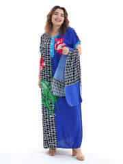 Plus Size Ramadan Kaftan Dress Set Geometric Floral Print