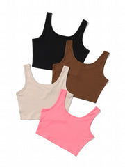 Basic 4 Packs Crop Tank Tops Casual Sleeveless Square Neck Women's Clothing