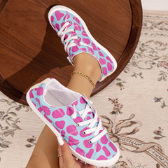 Women's Pink Spots Canvas Shoes Casual Low Top Flat Shoes