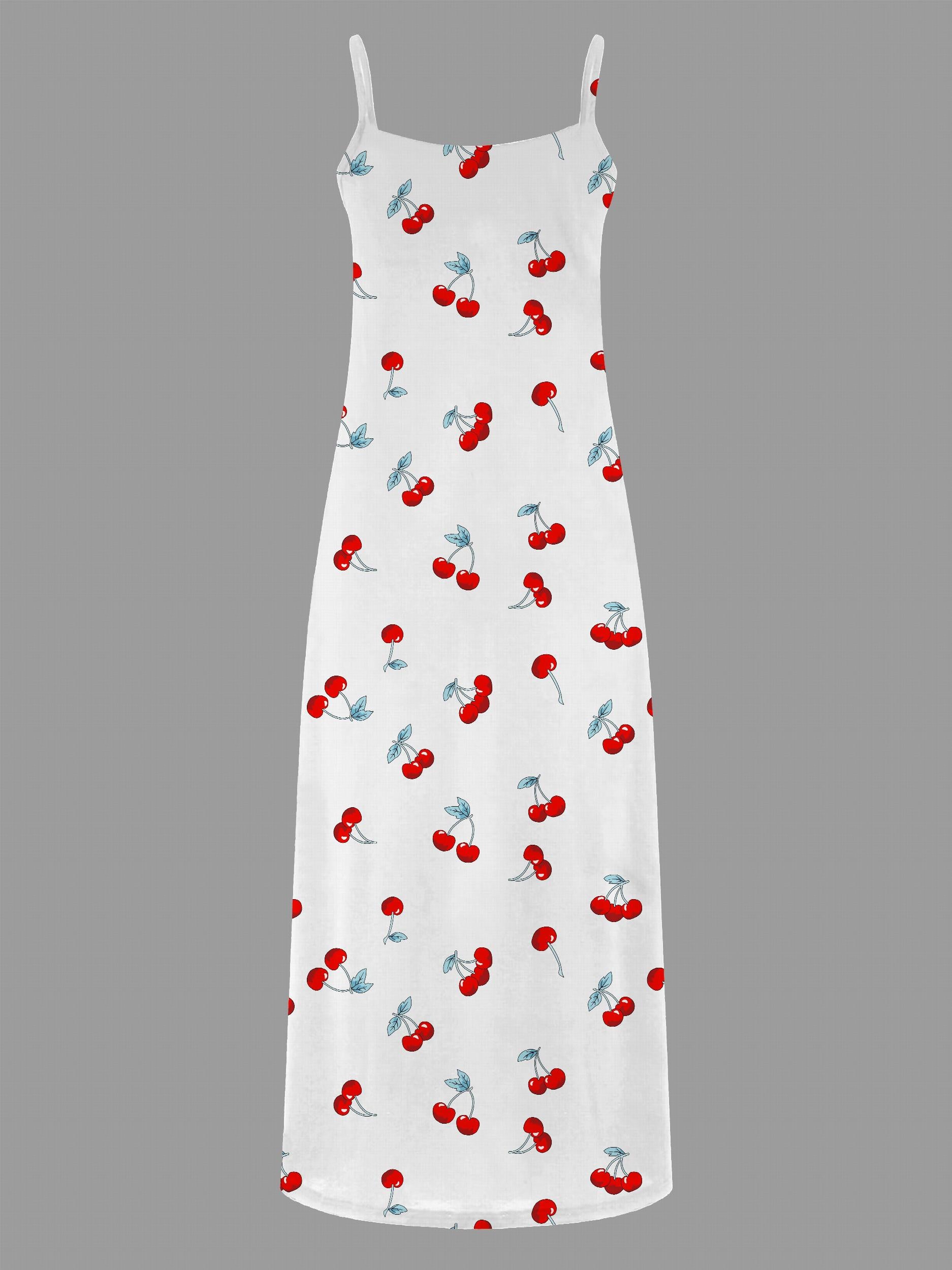  Casual Dress Women's Plus Cherry Print V Neck Maxi Cami Dress