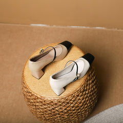 Women's Colorblock Chunky Heels Square Toe Dress Pumps