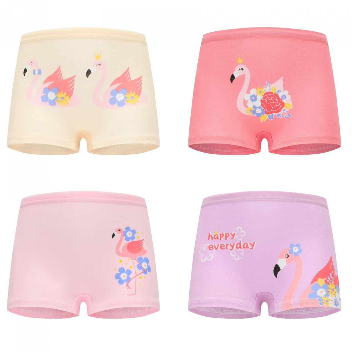 4pcs Girls Animal Boxer Briefs Soft Breathable Kids Underwear