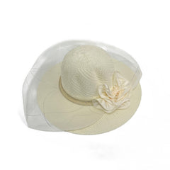Wide Brim Mesh Veil Flower Sun Hat Straw Hat