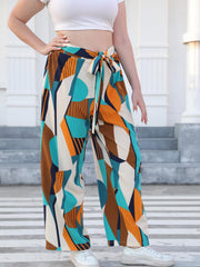  Geo Print Wide Leg Trousers With Belt
