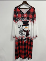 Women's Plus Snowman & Slogan Print Three Quarter Sleeve Knee Length Dress