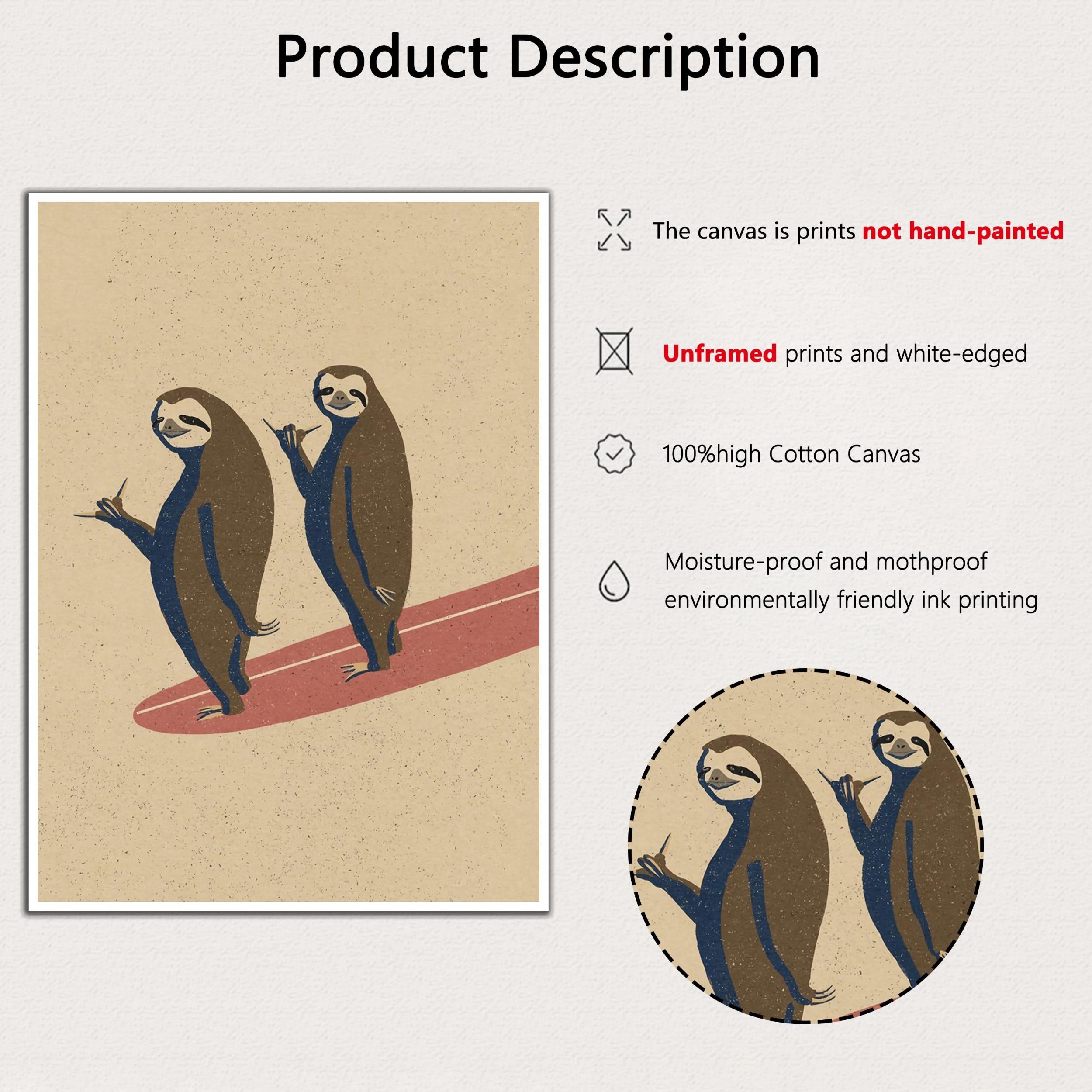 2pcs Sloths Animated Posters Wall Art High Definition Painting
