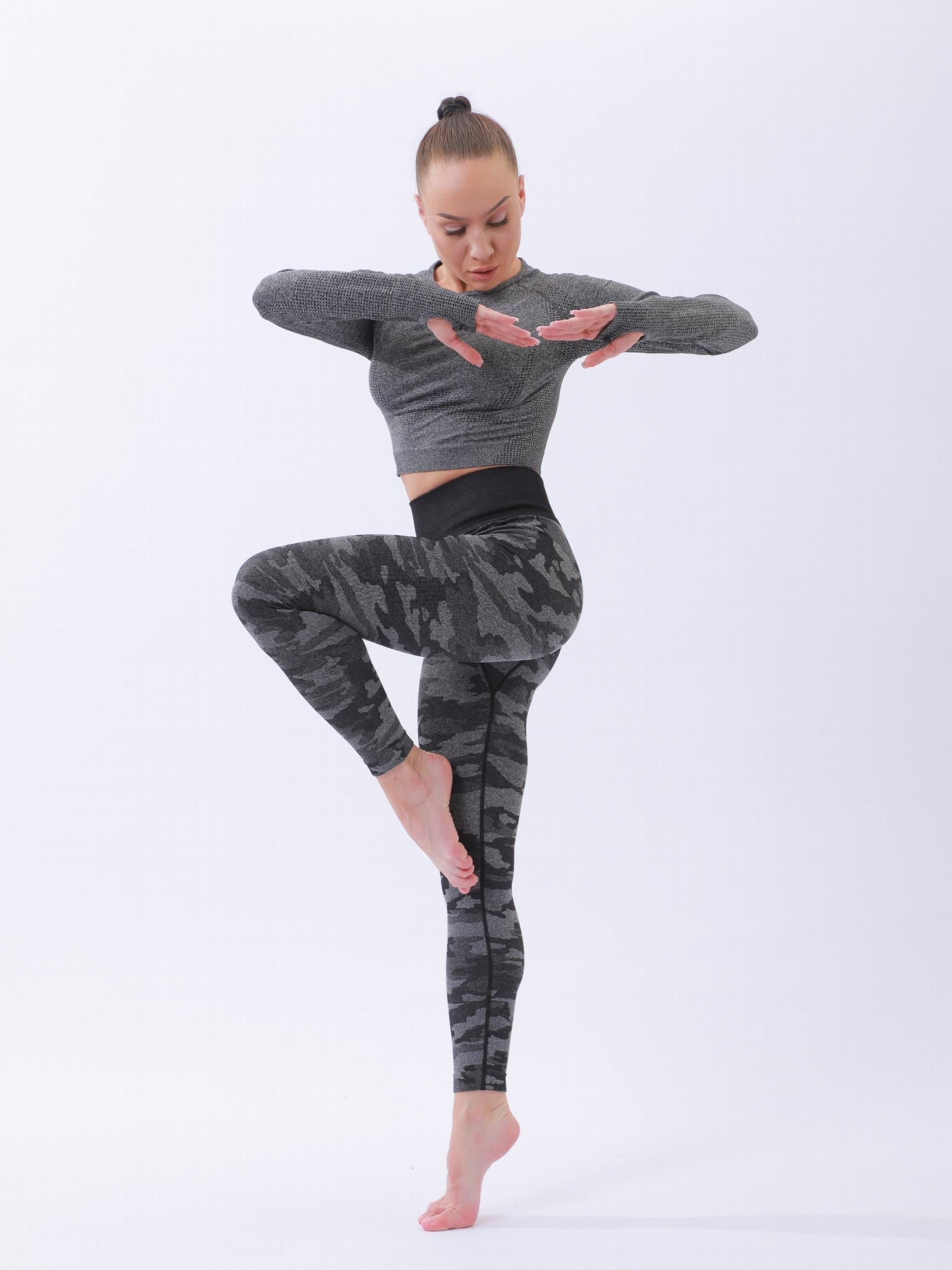 Women's Camo Pattern Yoga T-shirt High Stretch Crop Top