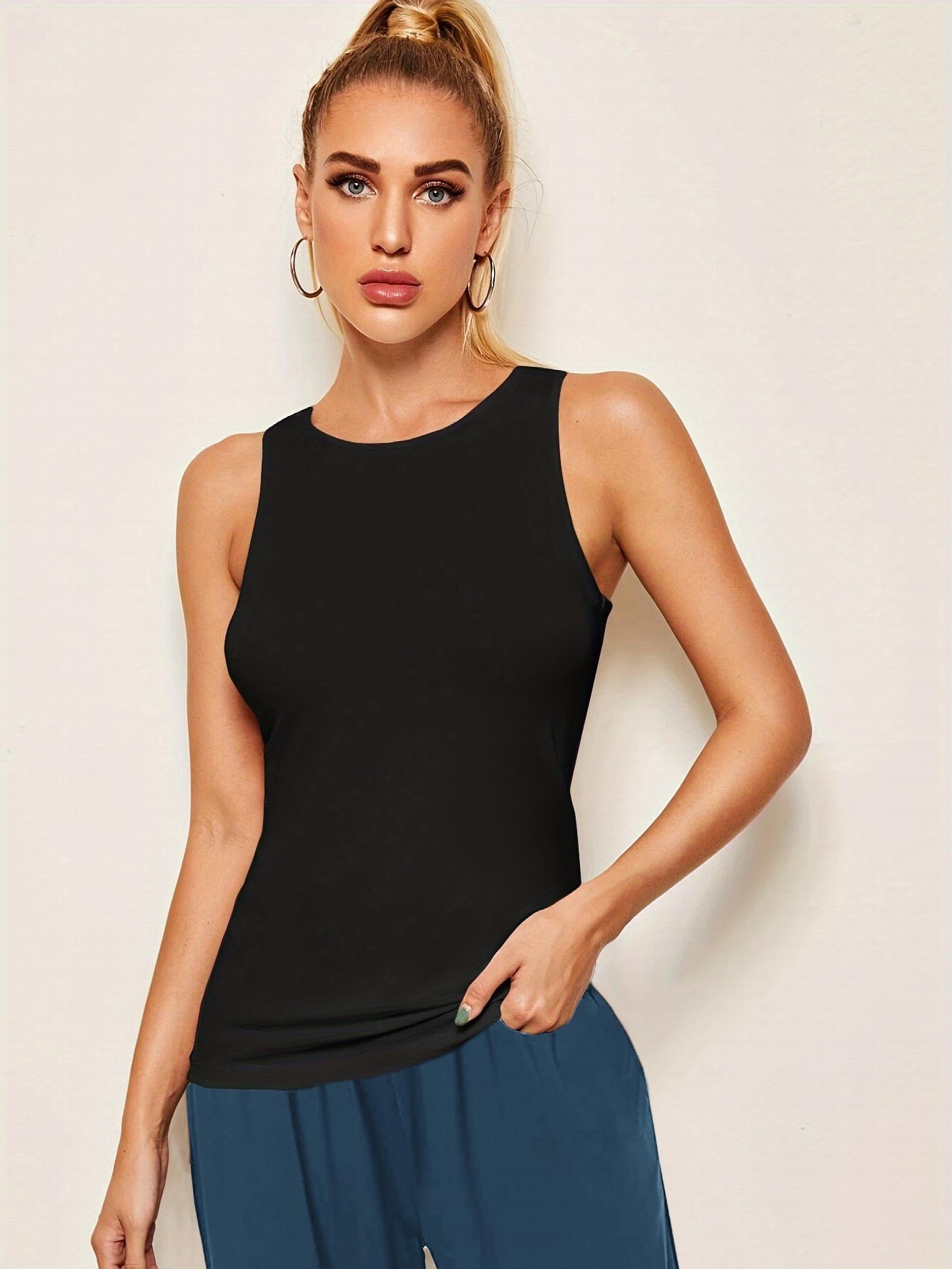 Women's Round Neck Sports Tank Top Sleeveless Fitness Vest T-shirt