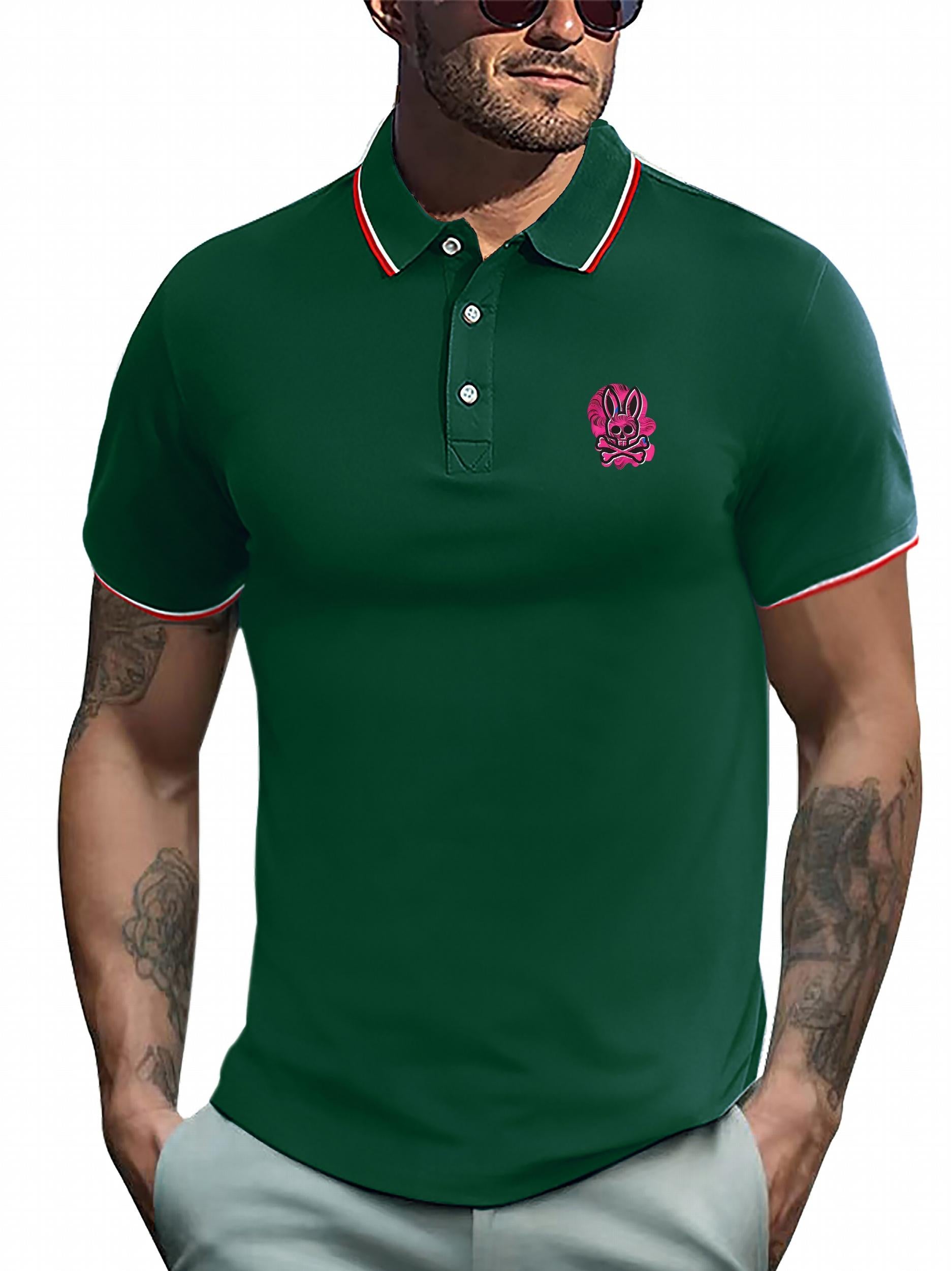 Men's Rabbit Skull Shirt Active Stretch Lapel Button Up Short Sleeve