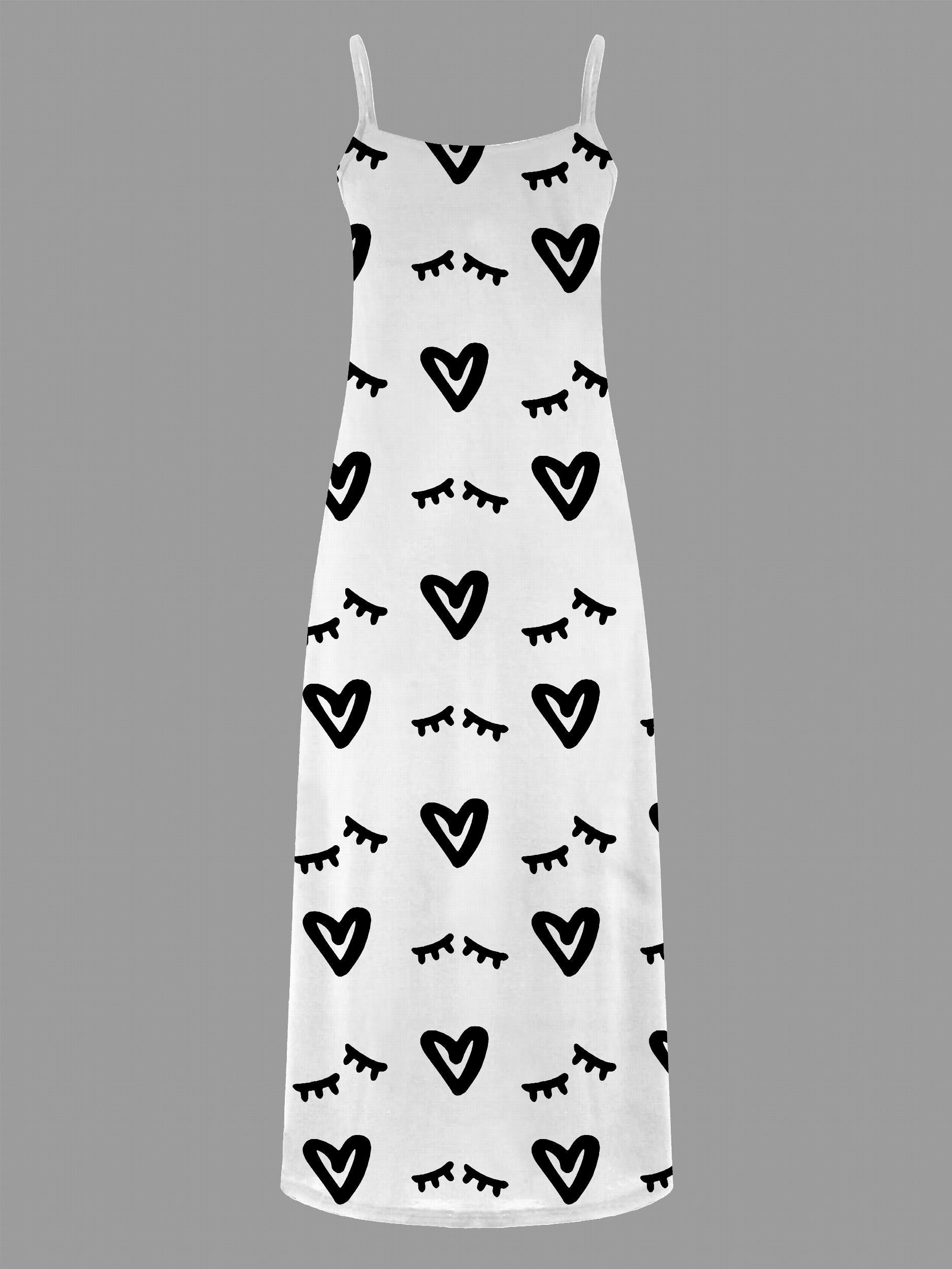  Casual Dress Women's Plus Heart Print V Neck Stretch Max