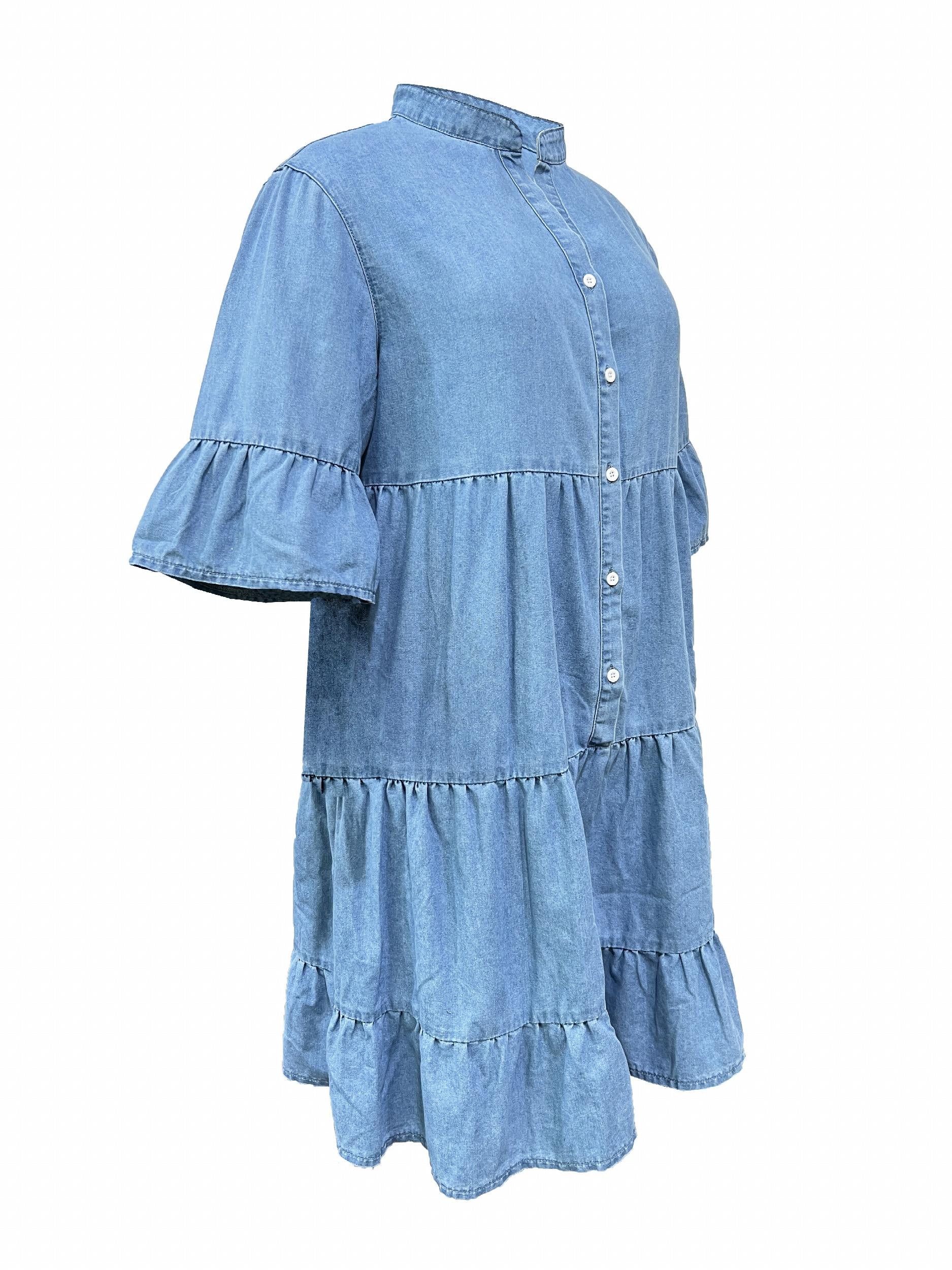  Denim Dress Short Sleeve Button Up Smock Denim Dress
