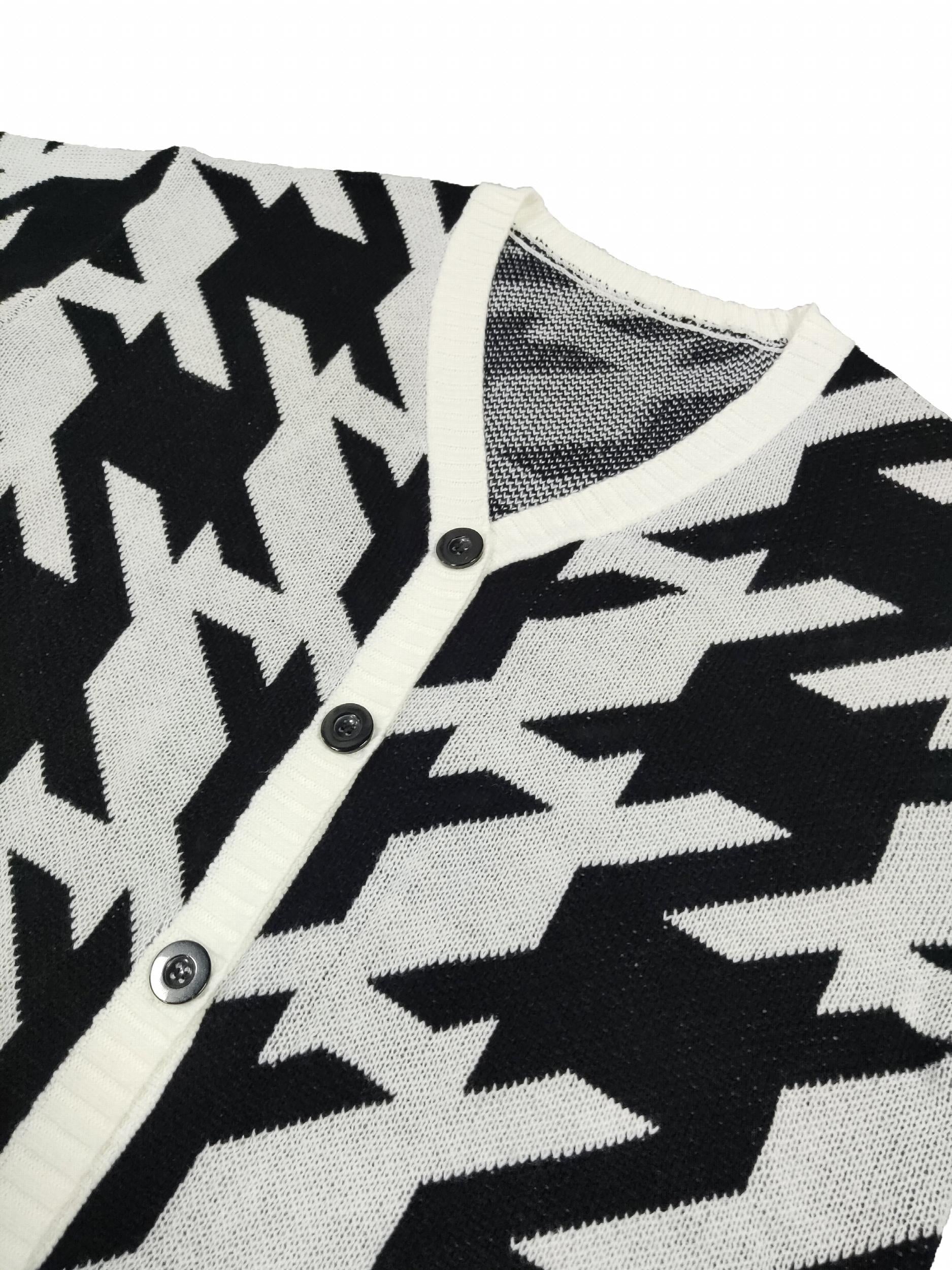  Houndstooth Print Button Up Cardigan