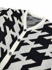  Houndstooth Print Button Up Cardigan