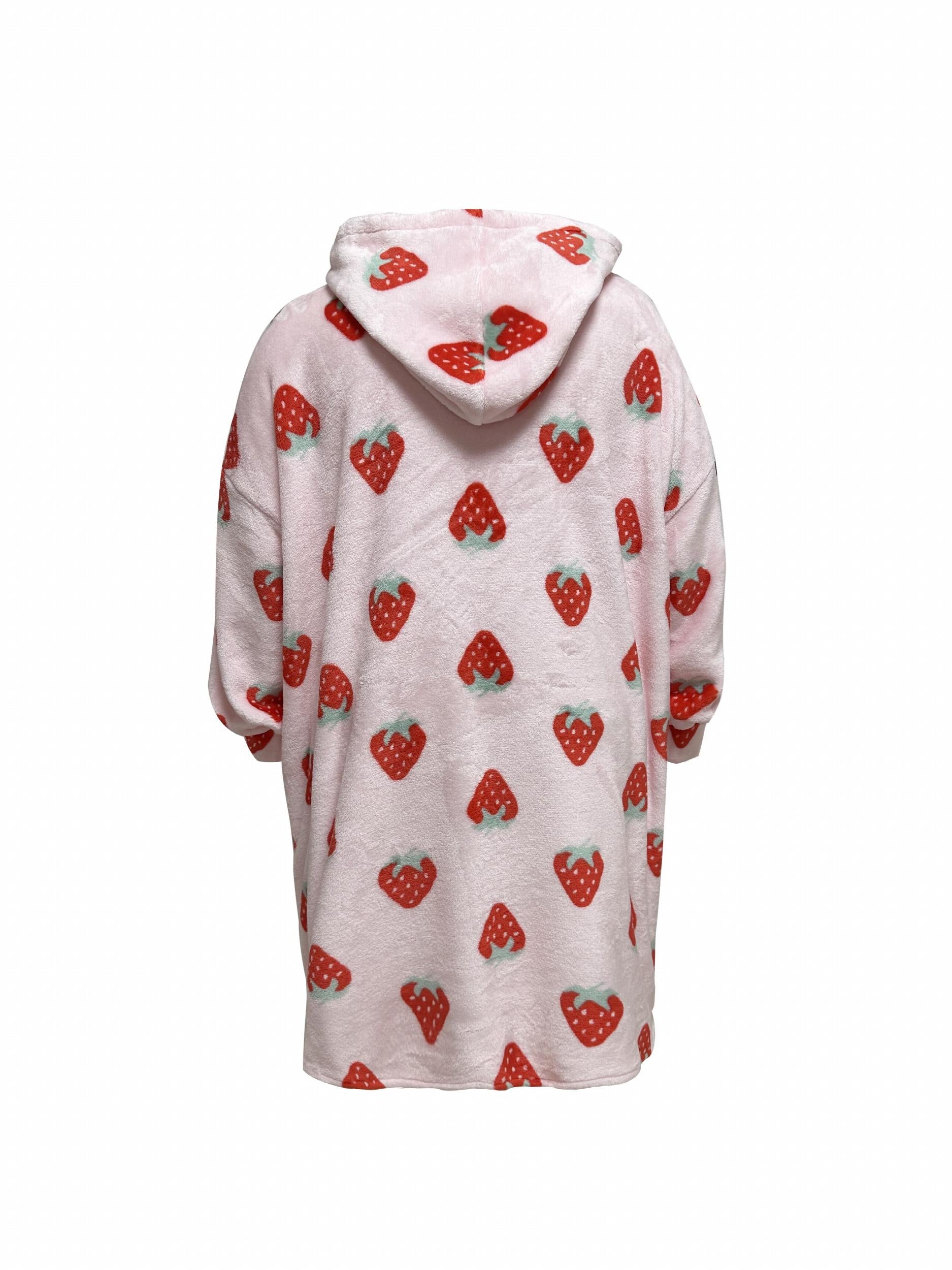 Women's Plus Strawberry Pattern Plush Hooded Sherpa Wearable Blanket