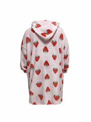 Women's Plus Strawberry Pattern Plush Hooded Sherpa Wearable Blanket