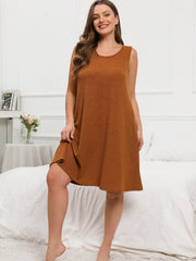  Ribbed Round Neck Stretch Tank Sleep Dress