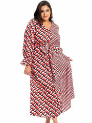  Colorblock Geometric Print Twist Front Dress