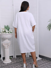  Short Sleeve V Neck Dress With Pockets