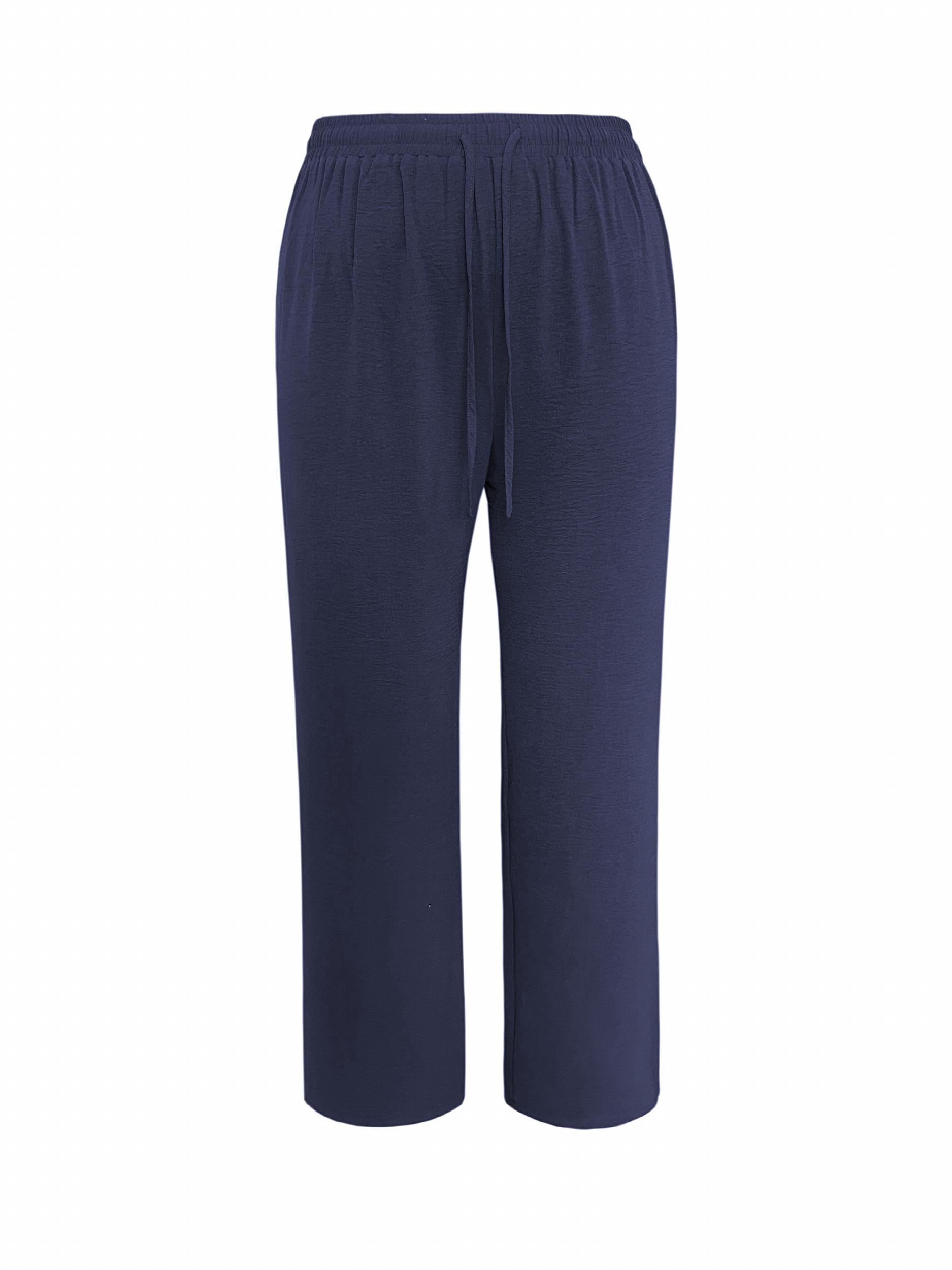  Solid T Shirt & Wide Leg Pants Two Piece Set