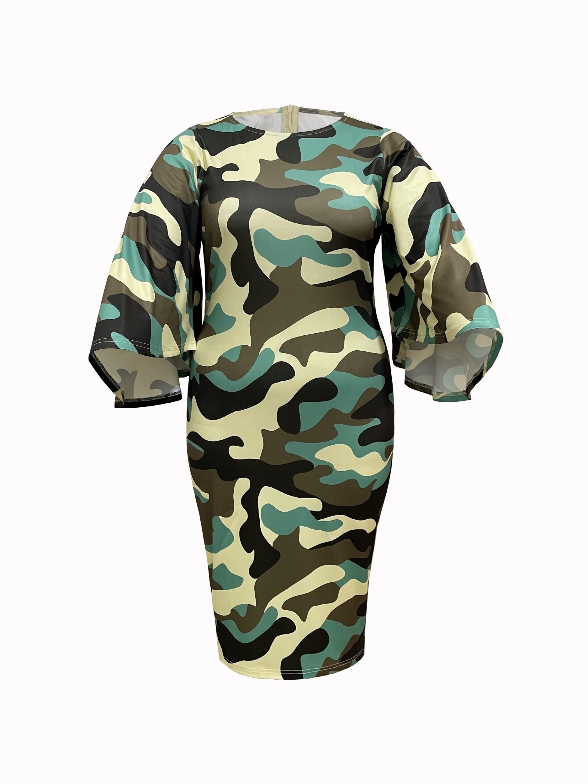  Camo Butterfly Sleeve Bodycon Dress