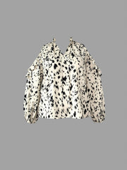  Leopard Print Ruffle Trim Cold Shoulder Blouse