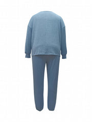 Solid Long Sleeve Top & Pants Outfit Set