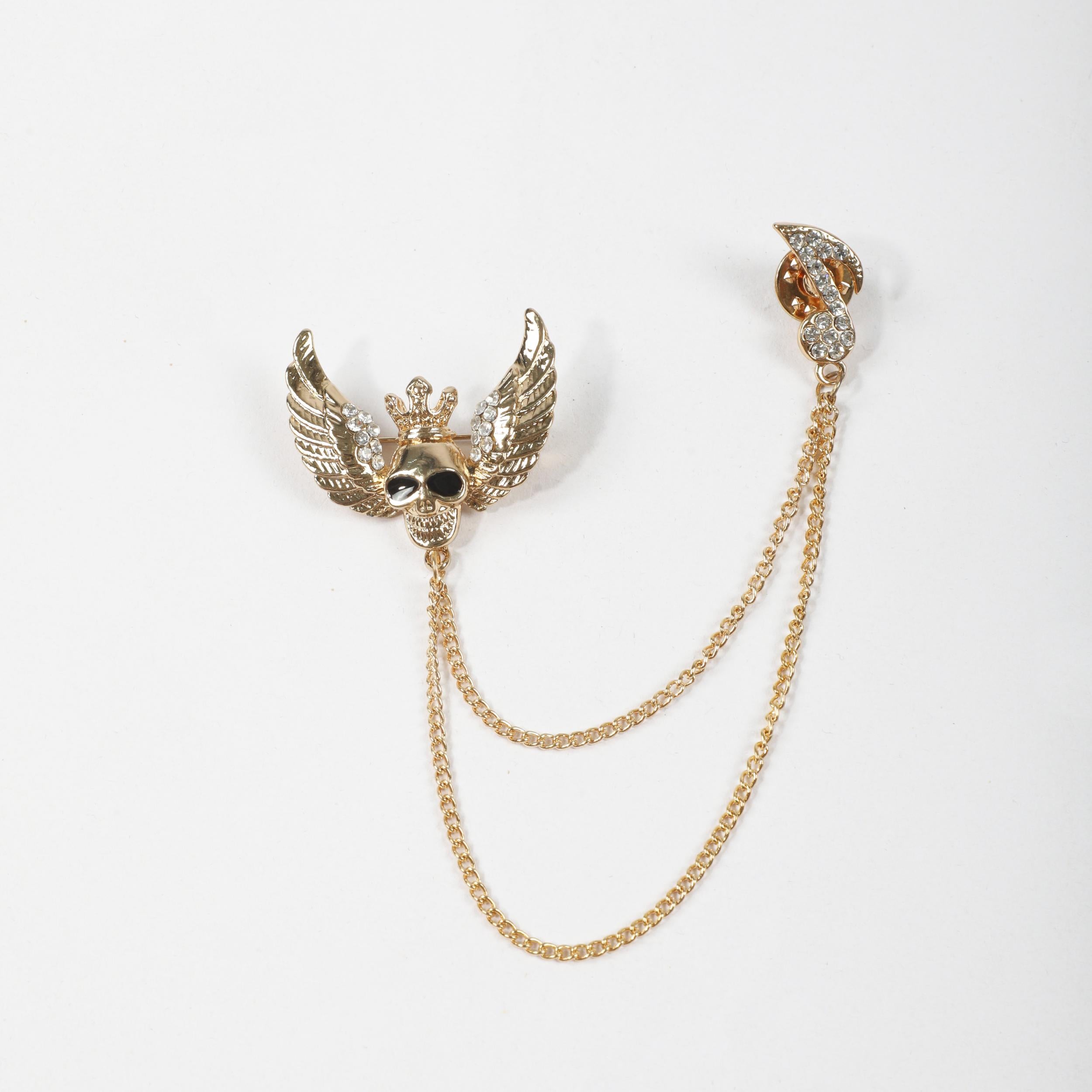 Men's Flying Skull King Tassel Rhinestone Brooch