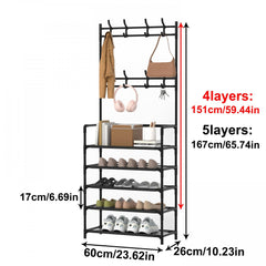 Coat Rack Shoe Storage Shelf Hanging Stand Hats Coats Drying Balcony Clothes