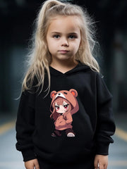 Anime Girl Pattern Long Sleeve Hooded Sweatshirt & Sweatpants