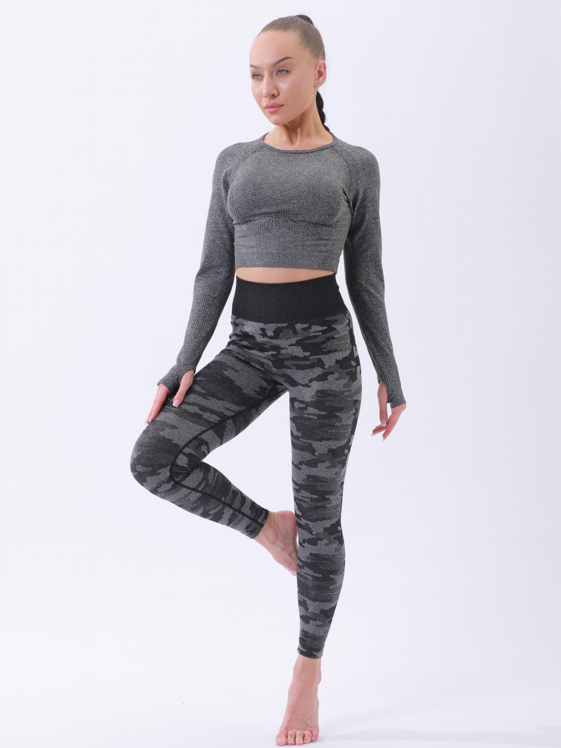 Women's Camo Pattern Yoga T-shirt High Stretch Crop Top