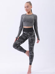 Women's Camo Pattern Yoga T-shirt High Stretch Crop Top
