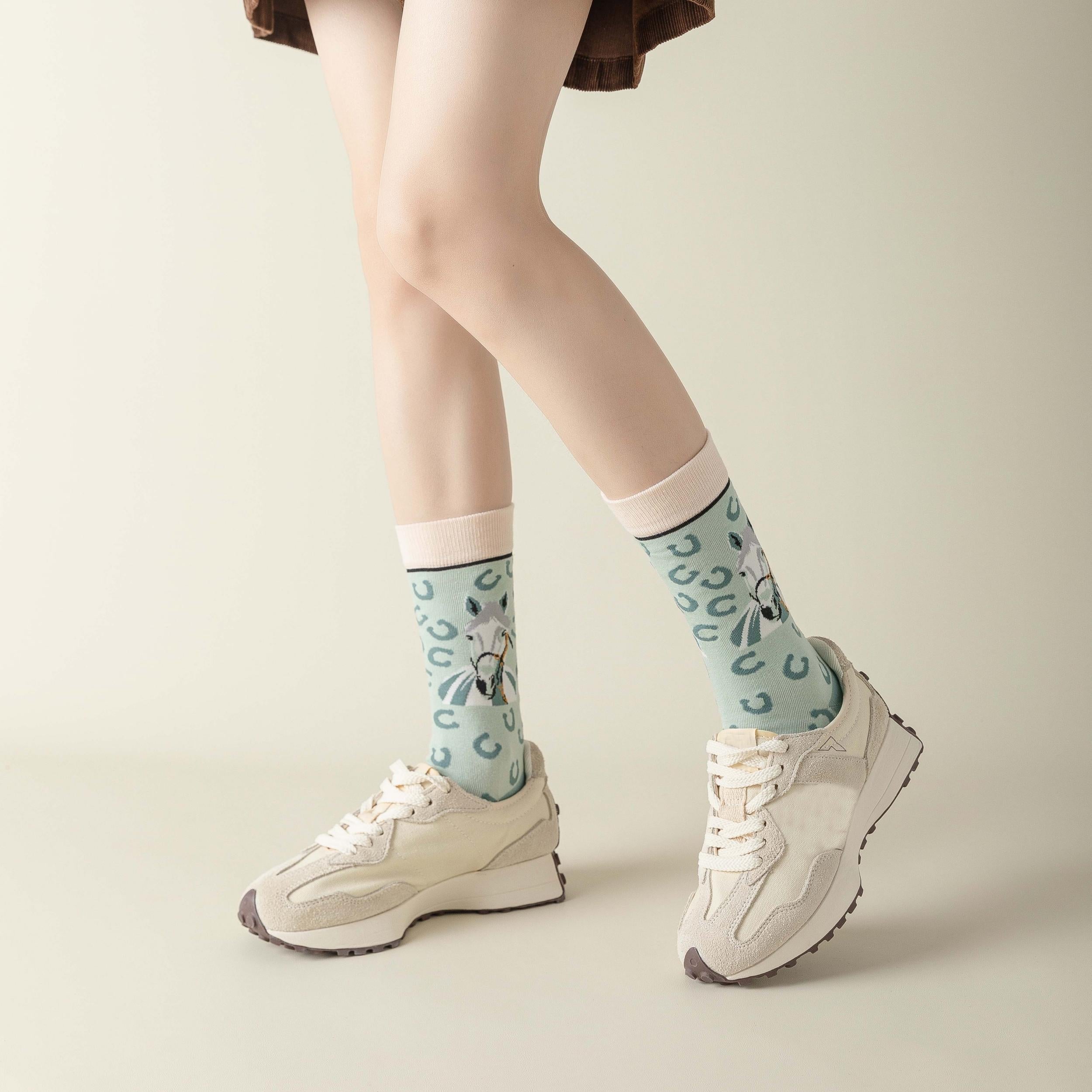 Funny Horse Print Socks Comfy Novelty Crew Socks Women's Stockings