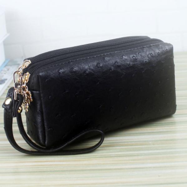 Ostrich Pattern PU Leather Women Clutch Bag Cosmetic Bag Makeup Bag