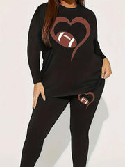  Rugby & Heart Print Top & Leggings 2 Piece Set