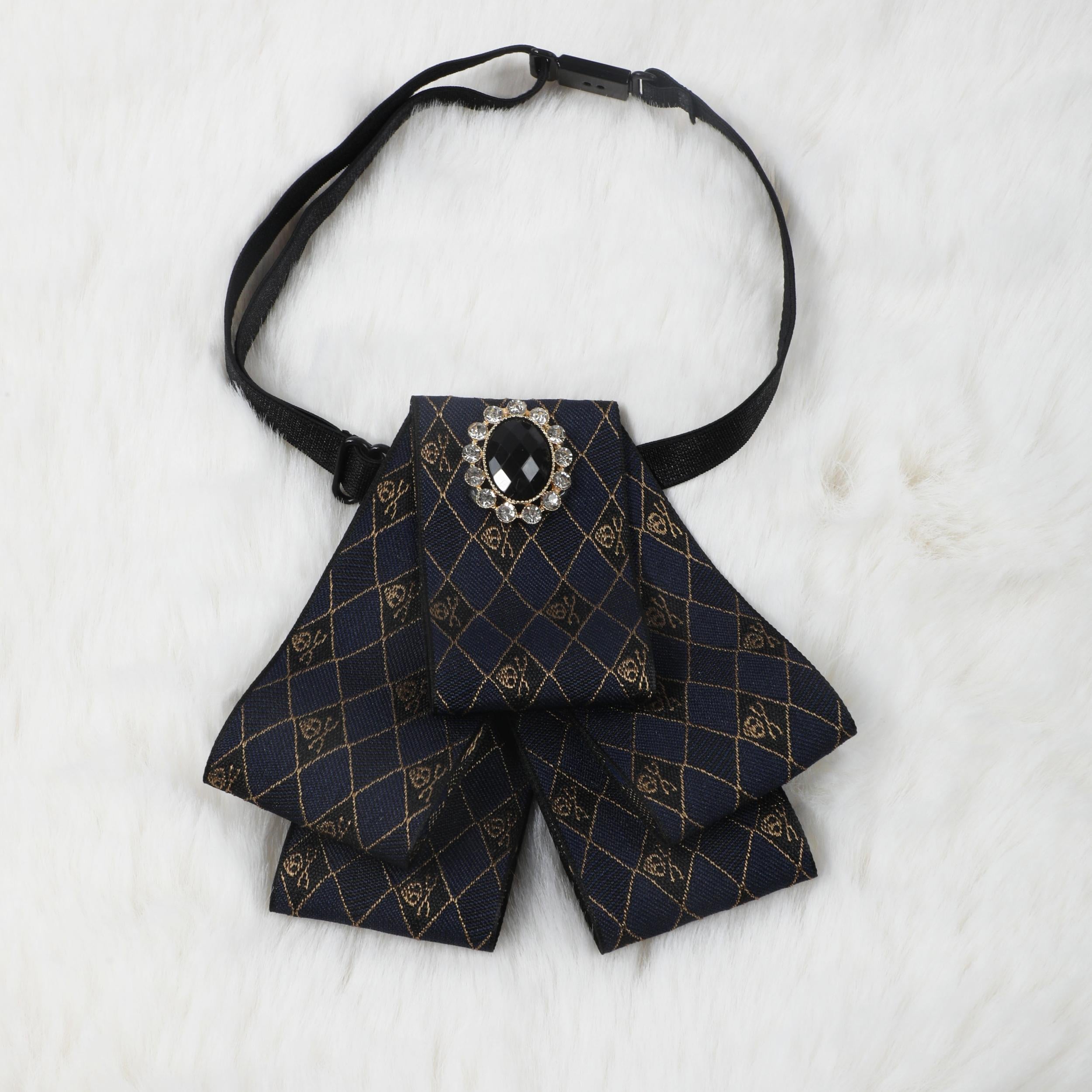 Men's Formal Dress Vintage Skeleton Head Gemstone Collar Bow Tie