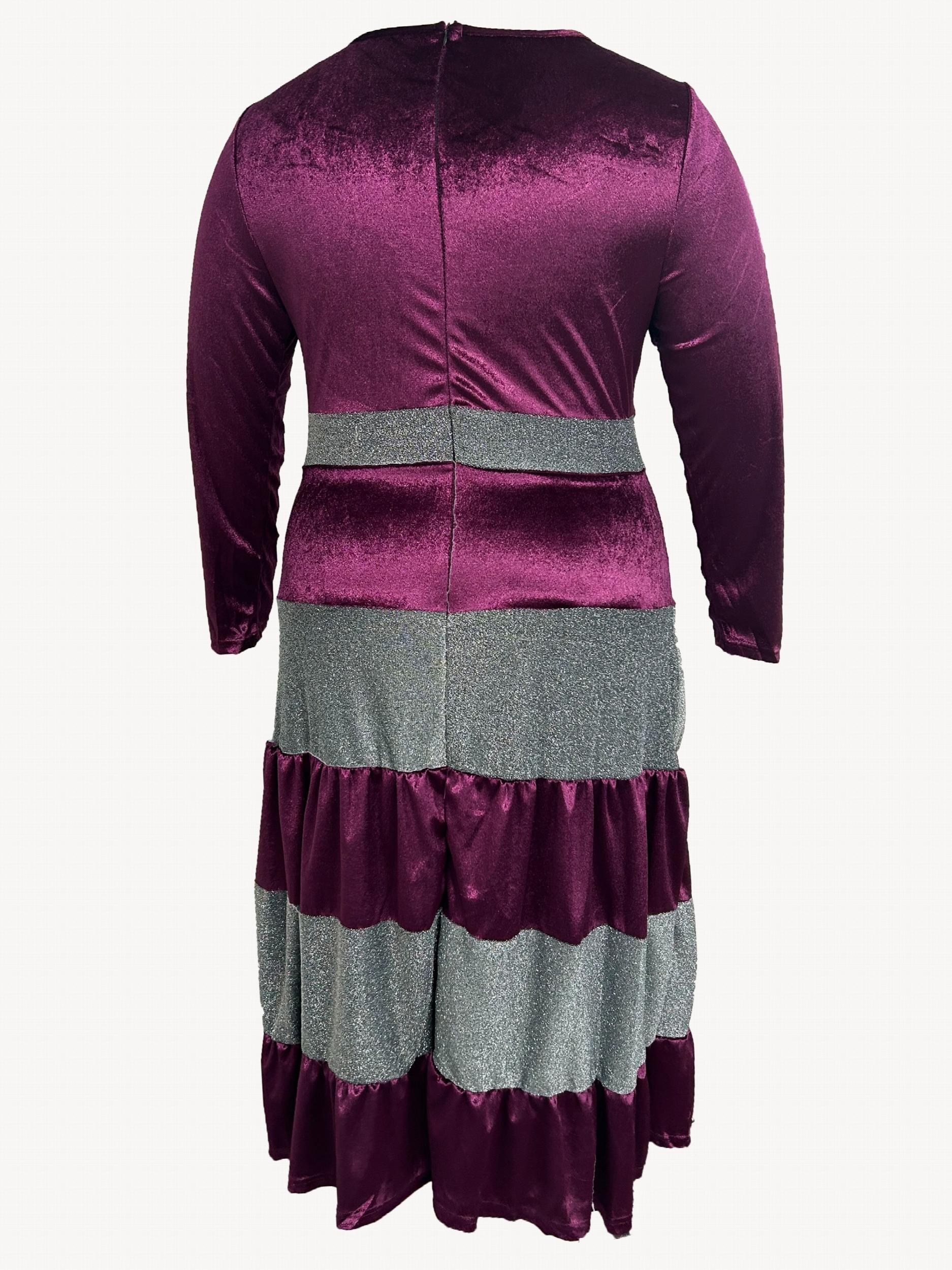  Glitter Colorblock V Neck Midi Dress