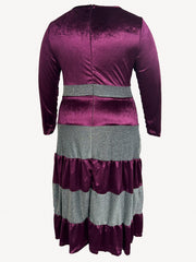  Glitter Colorblock V Neck Midi Dress