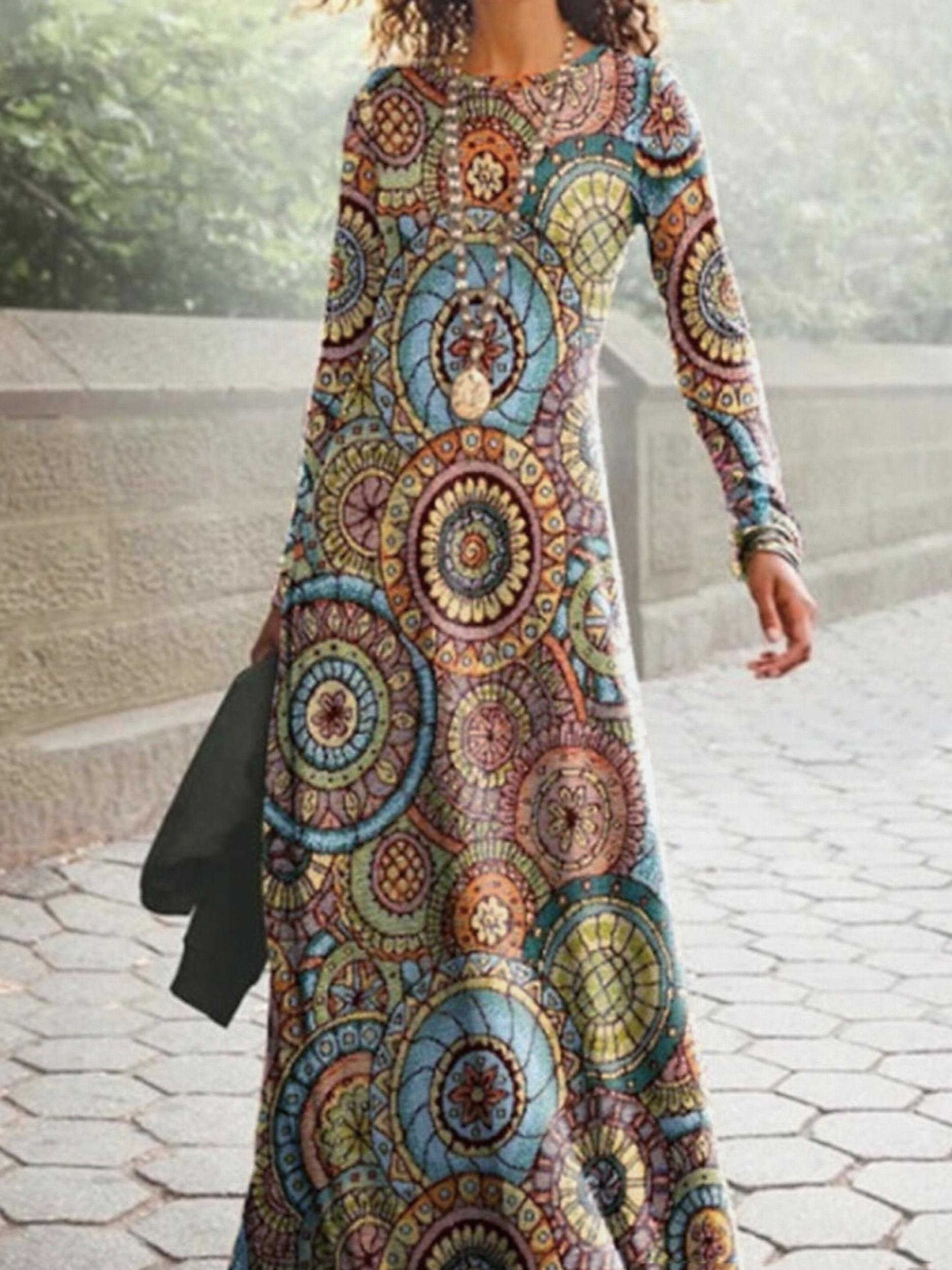  Retro Dress Women's Plus Madala Print Maxi Dress
