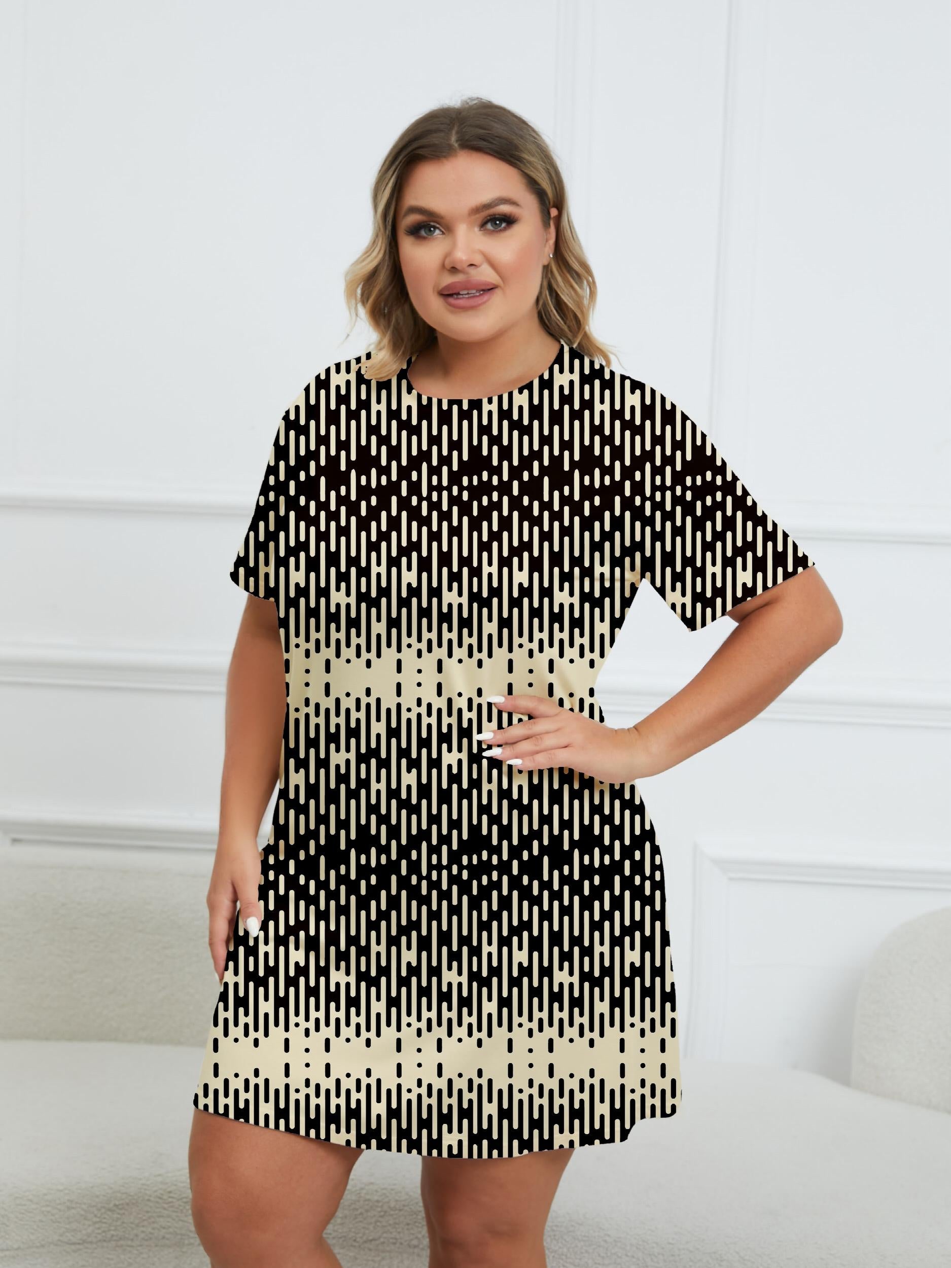  Striped Round Neck Short Sleeve Loungewear Dress