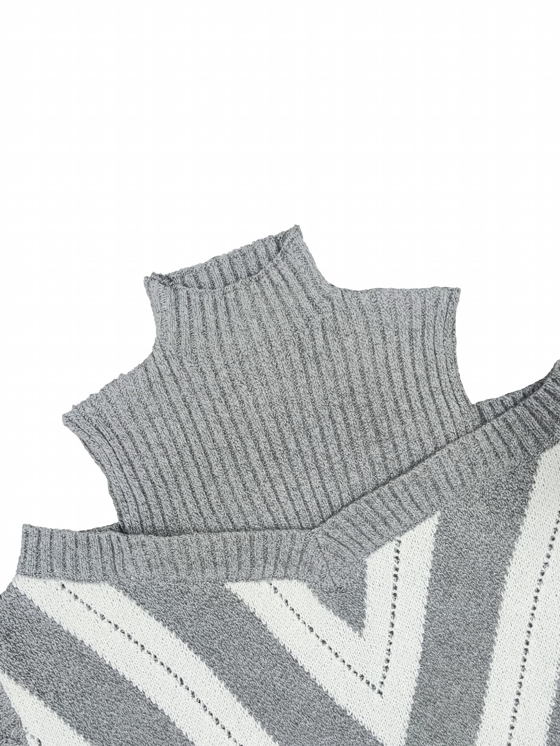  Geometric Print Cold Shoulder Sweater