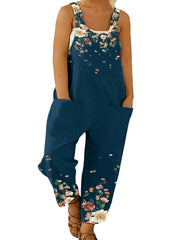  Floral Print Sleeveless Round Neck Jumpsuit
