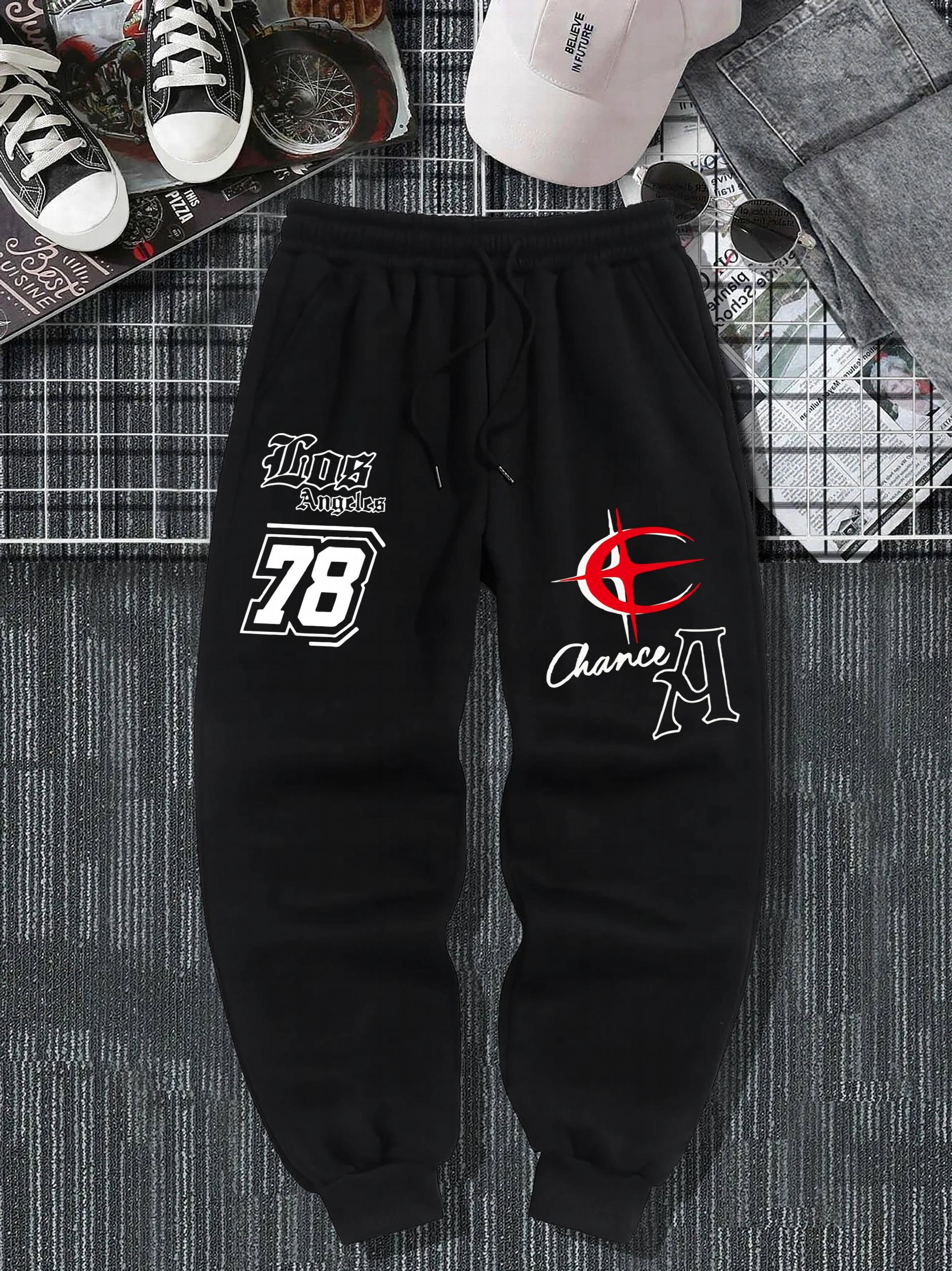 Rose Pattern Joggers Men's Casual Loose Fit Drawstring Pants