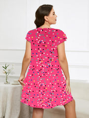  Polka Dots Print Loungewear Dress Women's Plus Home Wear Dress