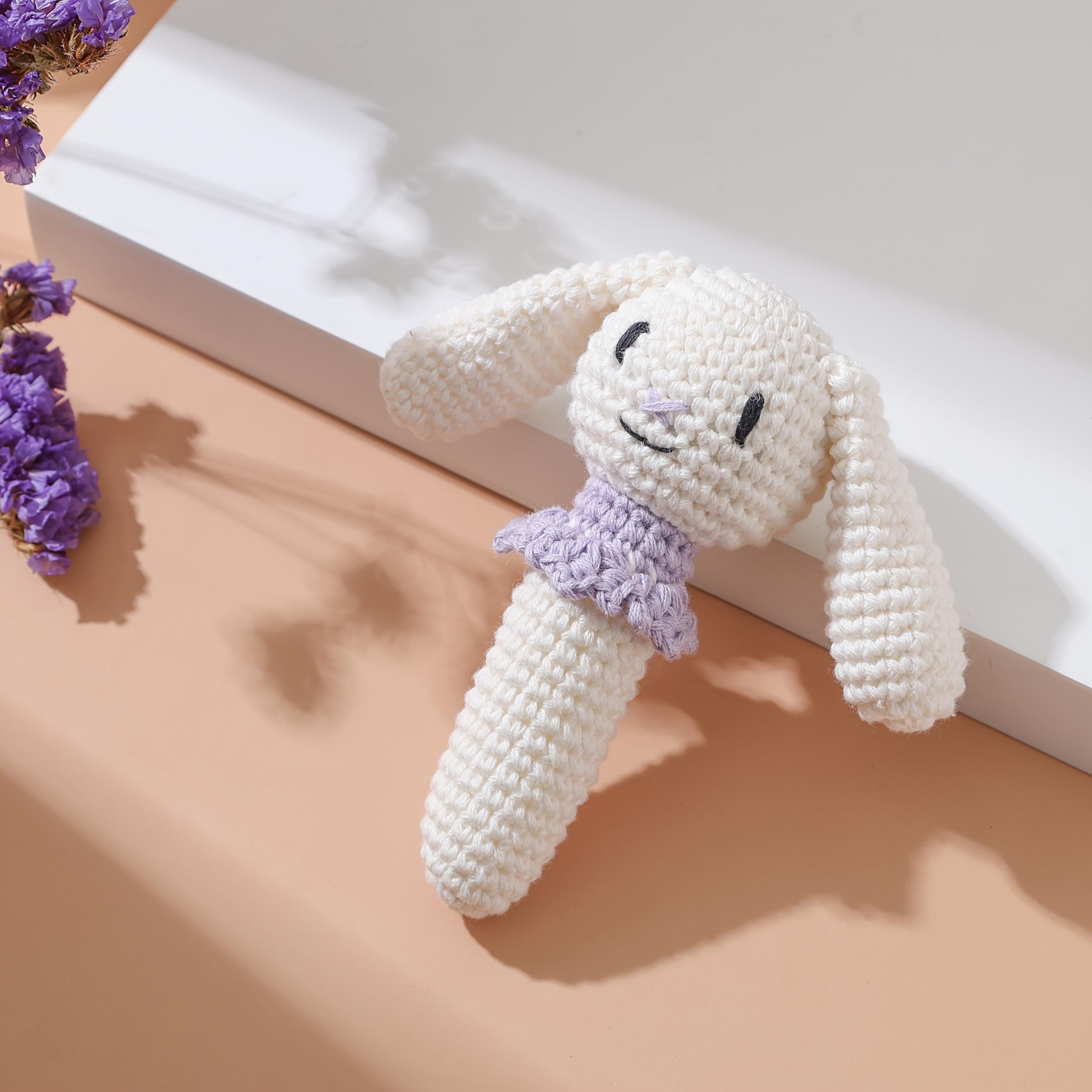 Crochet Rattle Teether Toy Knitted Animal Doll w/Bell 3D Details