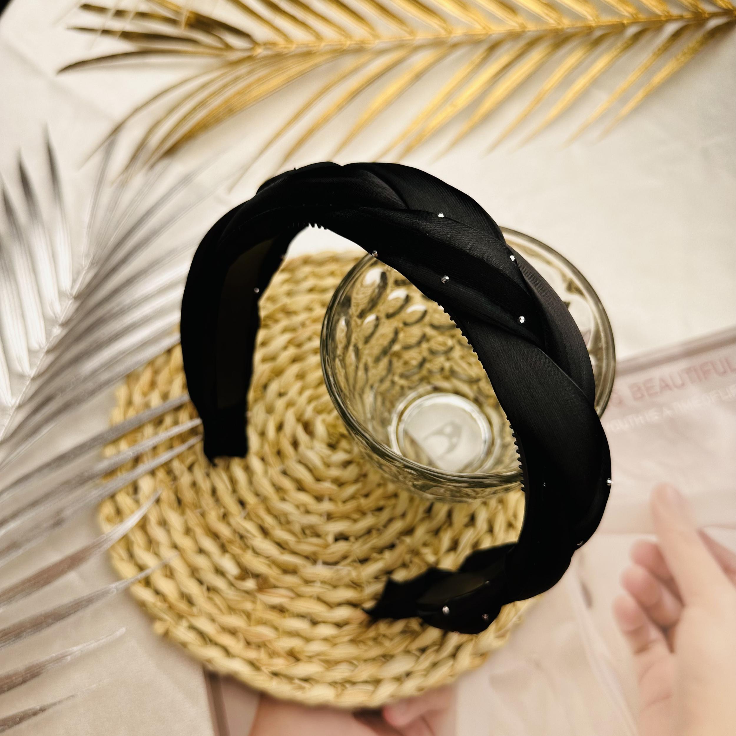 Rhinestone Inlaid Braided Headband Wide Hair Band