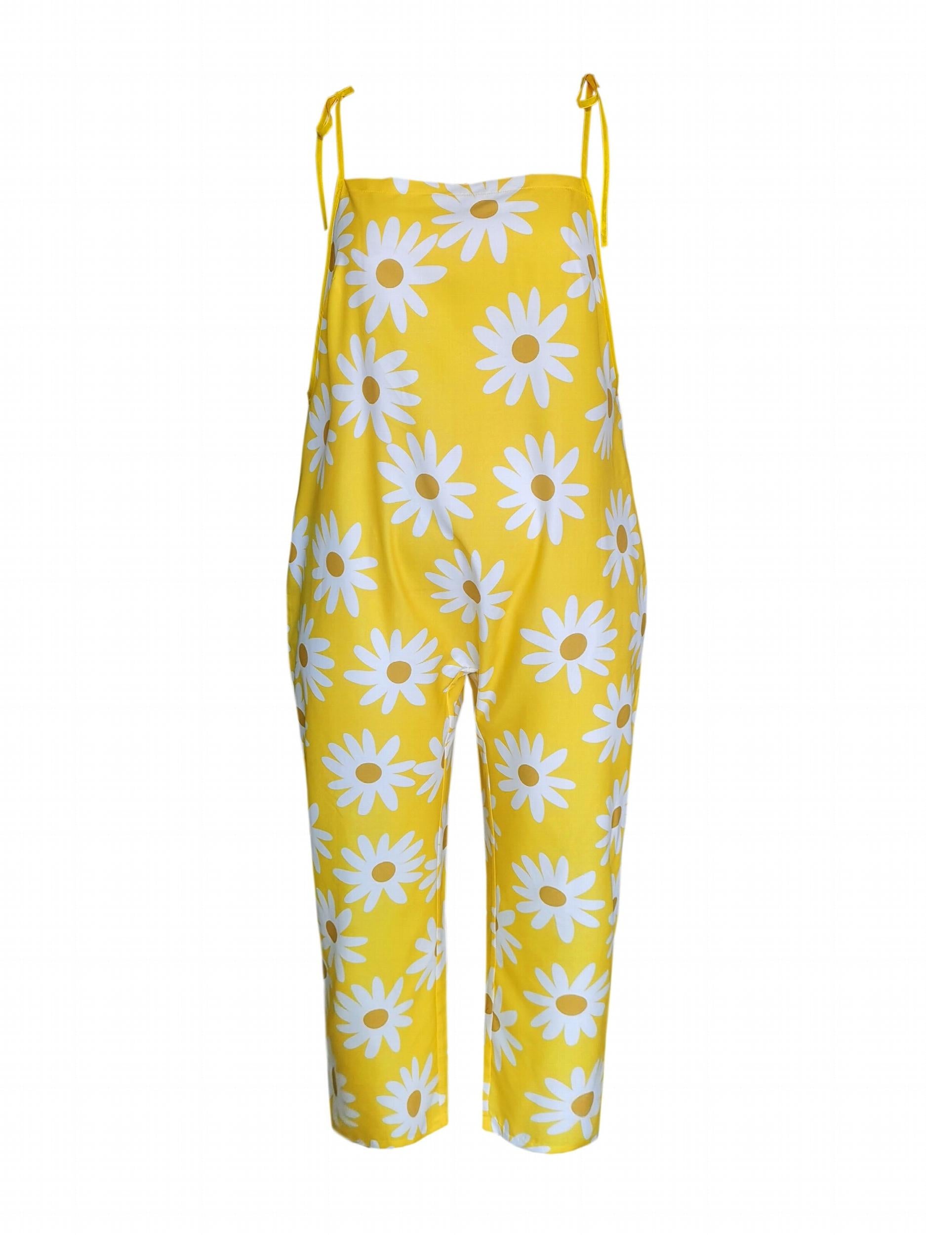  Daisy Print Tie Shoulder Cami Overall Jumpsuit