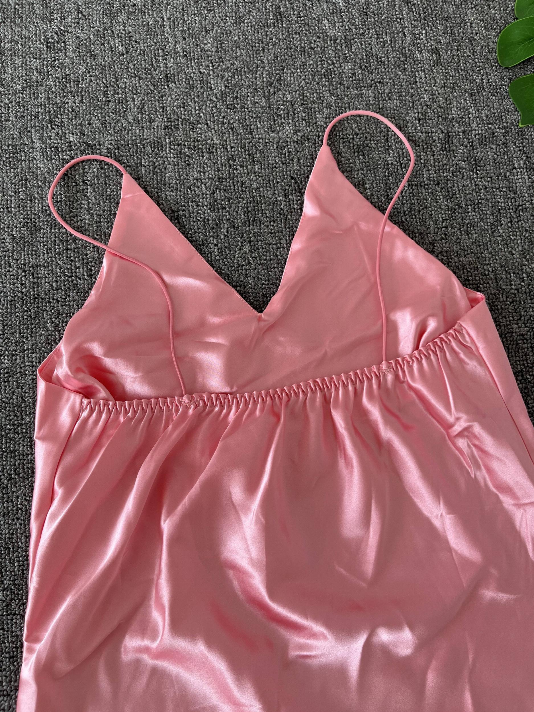 Satin Slip Nightdress V Neck Spaghetti Strap Sleep Dress Women's Sleepwear